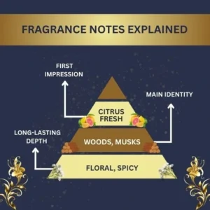 Graphic of perfume pyramid (Top, Heart, Base notes).