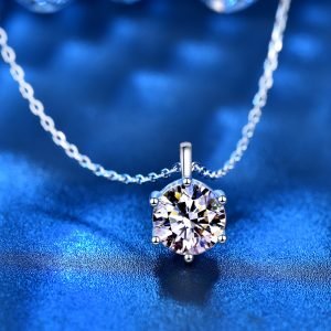 Simple style yellow gold plated Pendent Necklace with 1 karat Certfied Moissanite