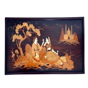 Jodha and Akbar depiction - Pure rose wood inlay Art
