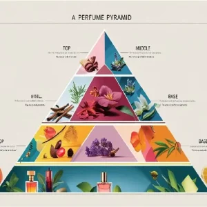 A visual diagram or illustration of the top, middle, and base notes pyramid